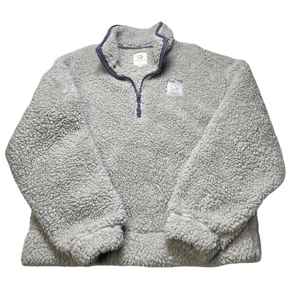 Ivory Ella Sherpa Fleece Quarter Zip Pullover Cozy Jacket Sweatshirt Gray Size M